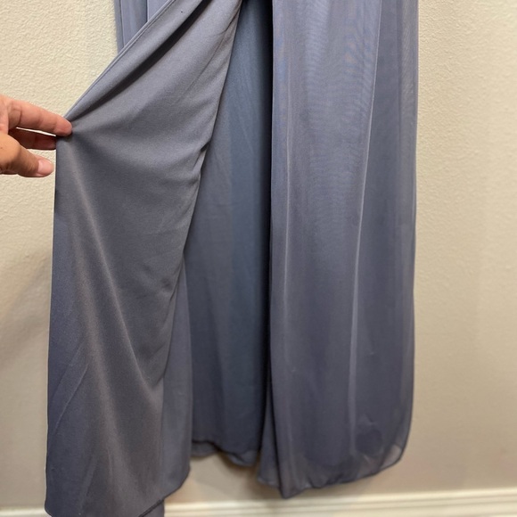 David's Bridal Long Bridesmaid Dress with Lace Bodice pewter, sz 2, F19328 - Picture 3 of 15